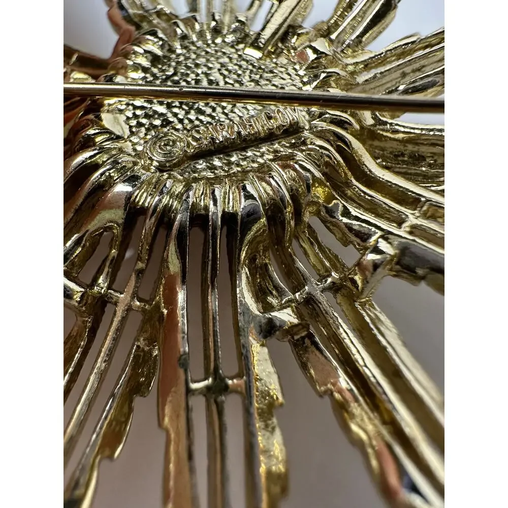 Vintage Sarah Coventry Large Floral Sunflower Brooch Burst 2.5